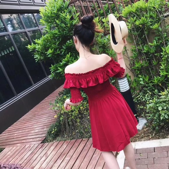 Off Shoulder Summer Dress Red - Picture 5 of 8